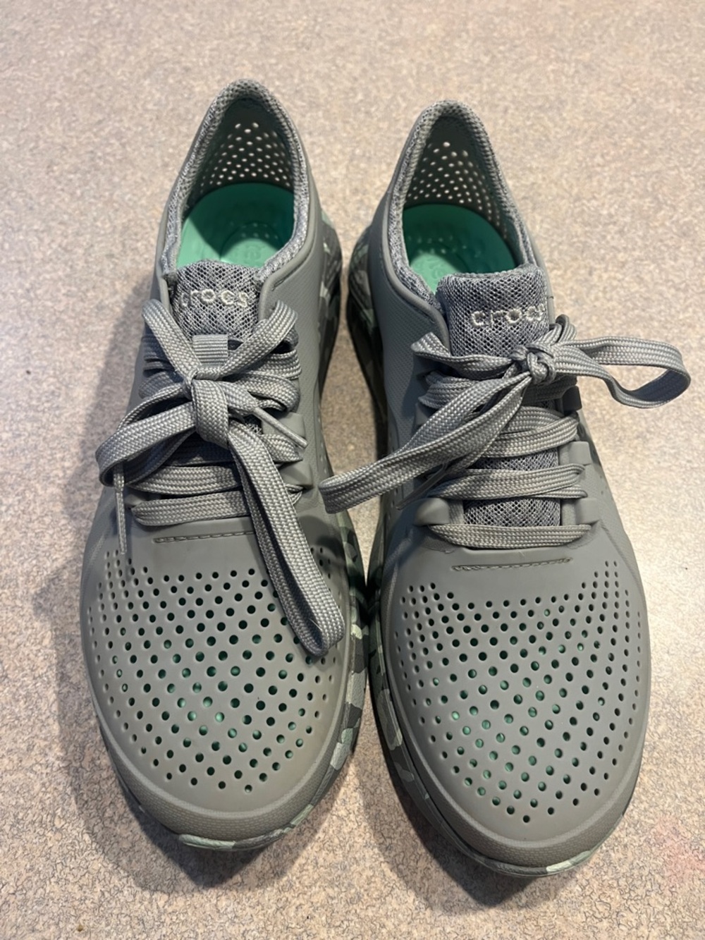 CROCS Grey Lace-Up Sneakers with Mint Insole